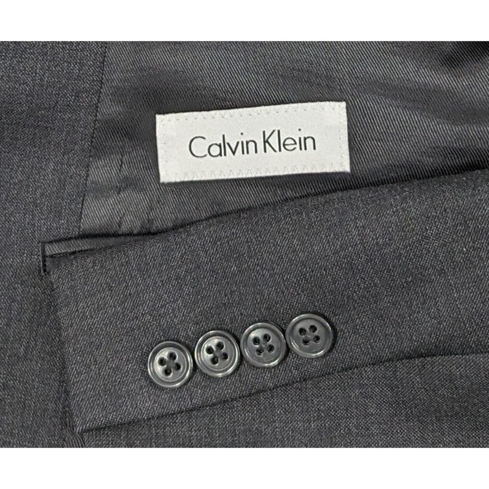 Calvin Klein Sport Coat Blazer Jacket Mens 44L Dark Gray Crosshatch Wool EUC